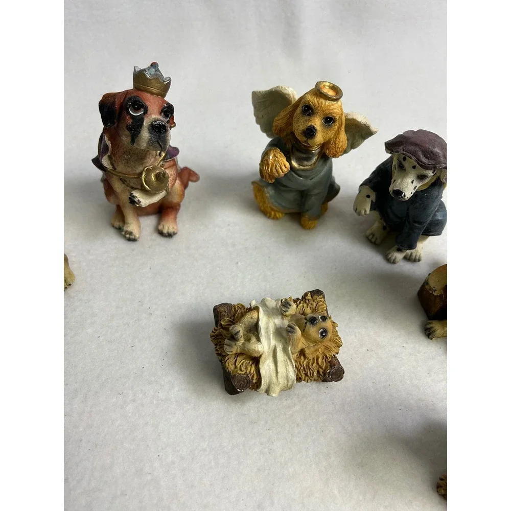 Christmas Dog Nativity 8 Piece Set Multicolor Resin Puppy Figurines‎